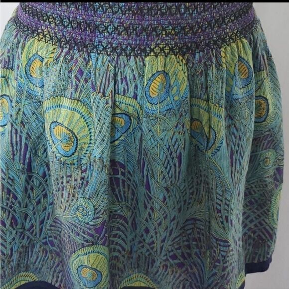 Anthropologie Silk Skirt Peacock Feather Print Kimchi Blue - Picture 6 of 14